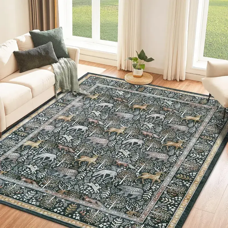 Mosiso Forest Fox Deer Printed Rug
