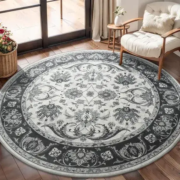 Ouyattle Round Floral Black Rug — view 2