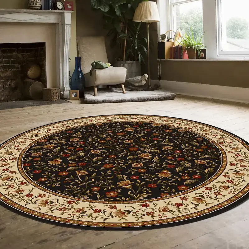Ouyattle Round Floral Black Rug — view 3