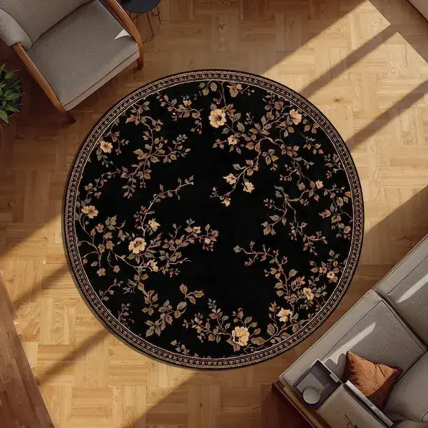 Ouyattle Round Floral Black Rug — view 4