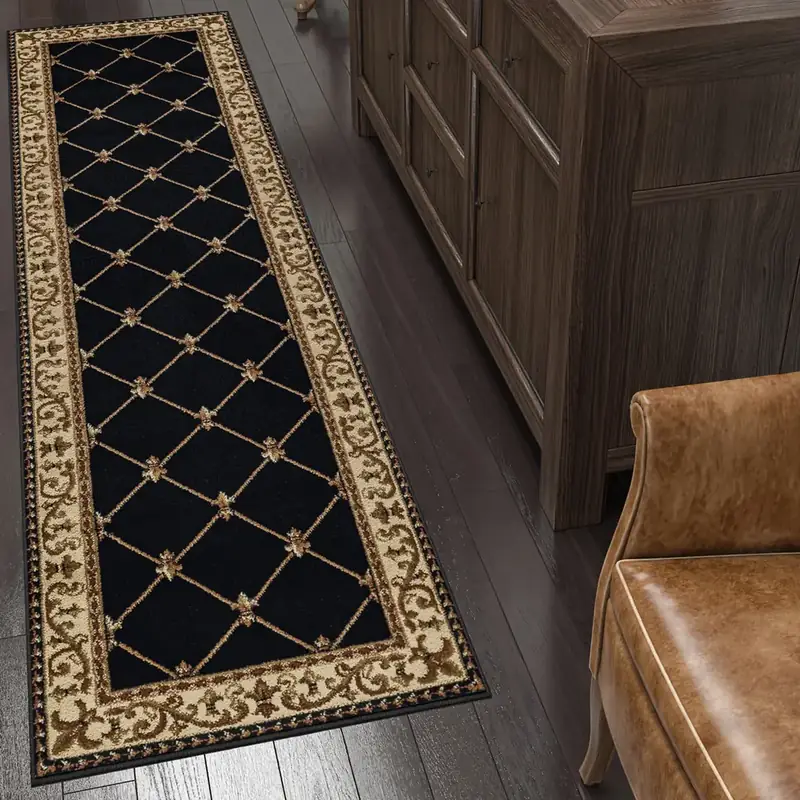 Hugear Floral Black Beige 2×8 Rug — view 4