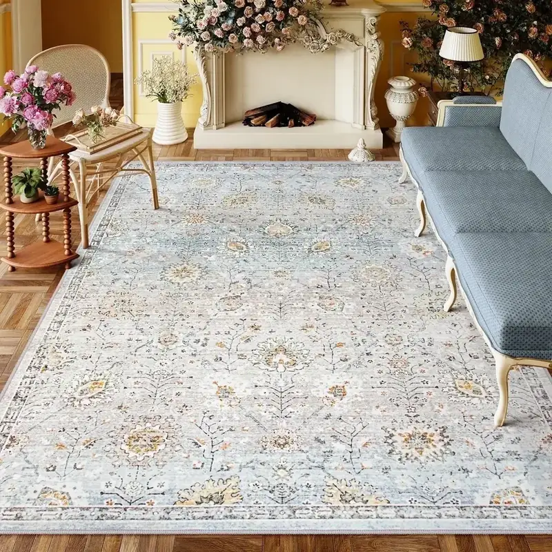 Wondrg Grey Neutral Floral Rug — view 2