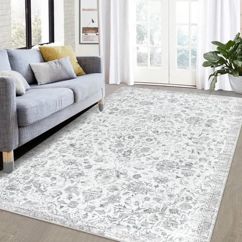 Wondrg Grey Neutral Floral Rug — view 3