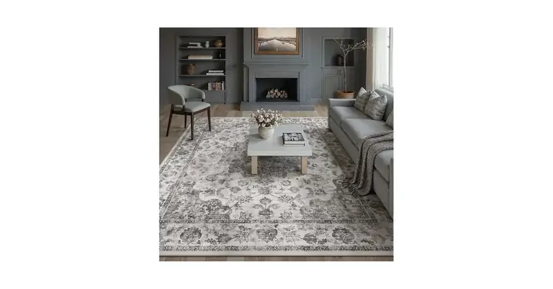 Wondrg Grey Neutral Floral Rug — view 4